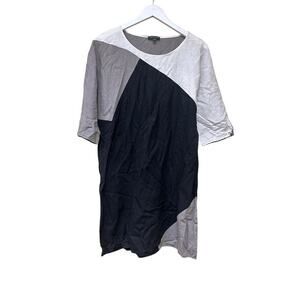 For Cynthia Small Black White Colorblock Tunic Dress Boho Lagenlook Vacay Linen